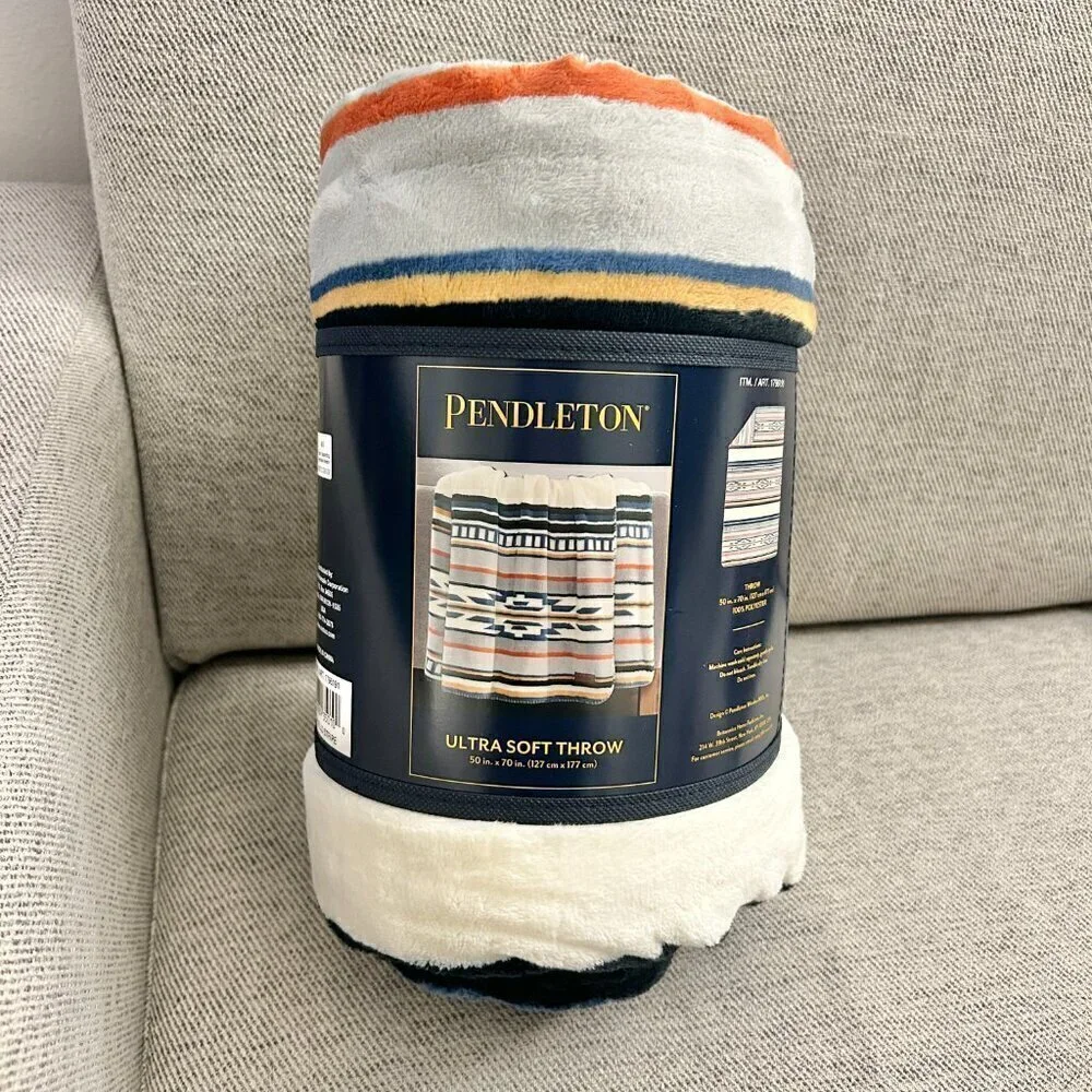 Pendleton Plush Throw Blanket in Aztec Print Saltillo Stripe 50x70